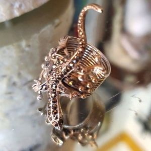 VINTAGE STERLING SILVER MARCASITE GECKO RING...